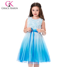 Grace Karin Tulle Netting Rosette vestido de niña de las flores azul cielo princesa Princesa de la boda vestido de fiesta Girls Party Dress CL010438-2